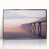 Framed acrylic artwork depicting a stunning landscape bridge in gold tones, showcasing intricate details and a modern aesthetic, ideal for home decor or office spaces.