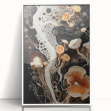 Art deco poster featuring geometric shapes in muted gold and white tones on acrylic, ideal for modern nursery wall art.