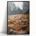 Large abstract wall art featuring fall-themed colors in mid-century modernist style, framed in black acrylic.