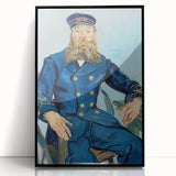 Large abstract wall art depicting a swirling blue and yellow pattern on a framed acrylic print.