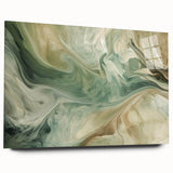 Abstract wall art featuring vibrant strokes in shades of blue, pink, and gold, displayed in a sleek acrylic glass frame, showcasing a modern aesthetic ideal for contemporary interiors.