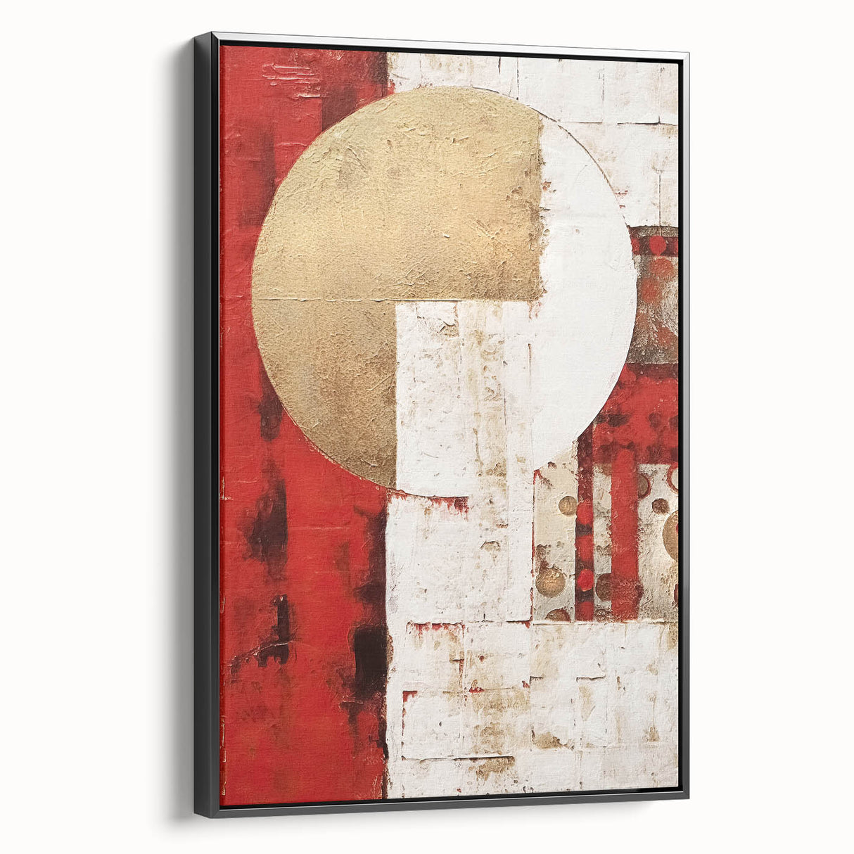 Framed canvas wall art featuring abstract black strokes against a textured background, displayed at a side angle, ideal for modern home decor.