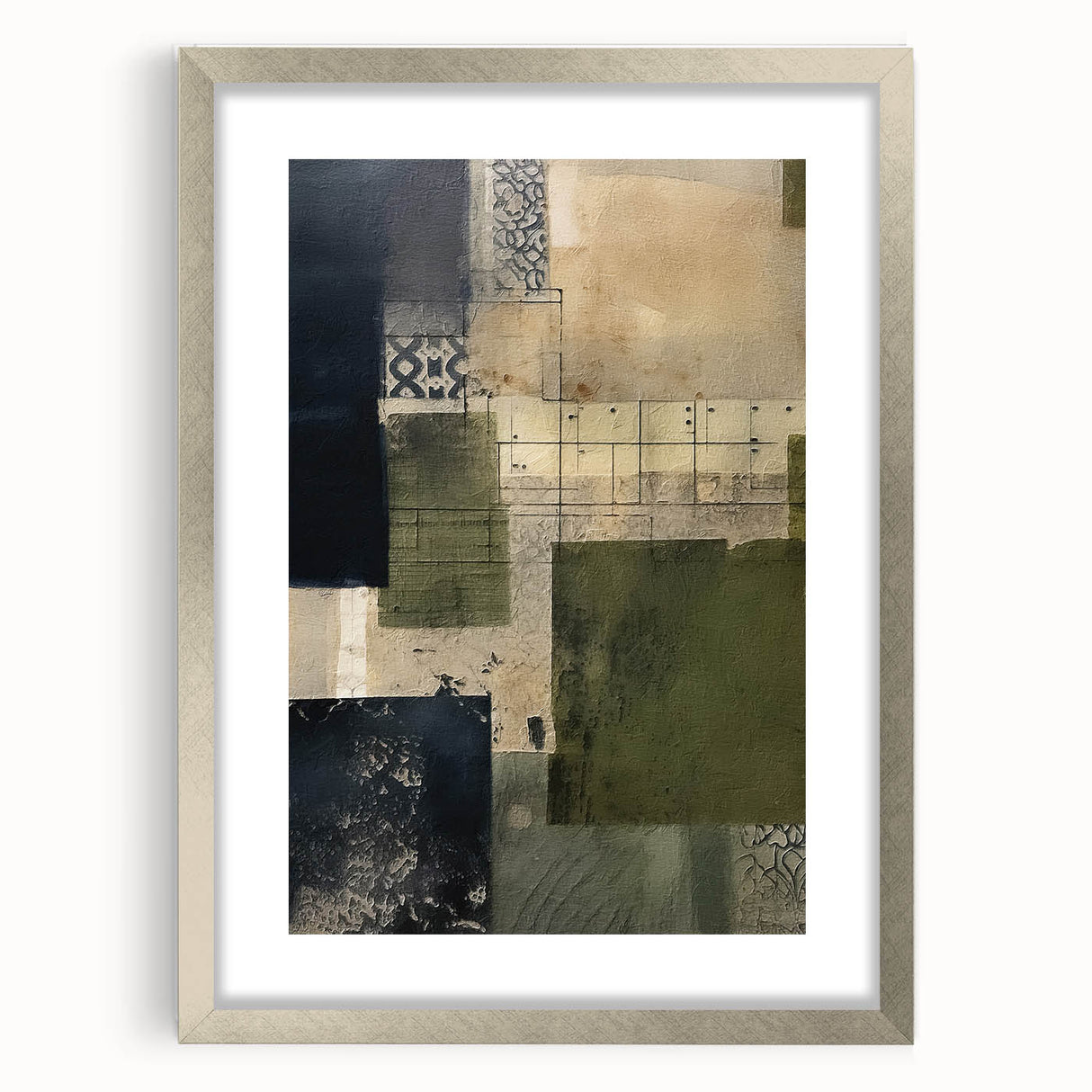 Abstract wall art featuring colorful strokes in a silver frame with a mat, showcasing a modern design ideal for contemporary decor.