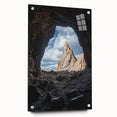 Acrylic glass artwork depicting a stunning cave landscape from a side view, highlighting intricate details and vibrant colors, ideal for modern home decor.