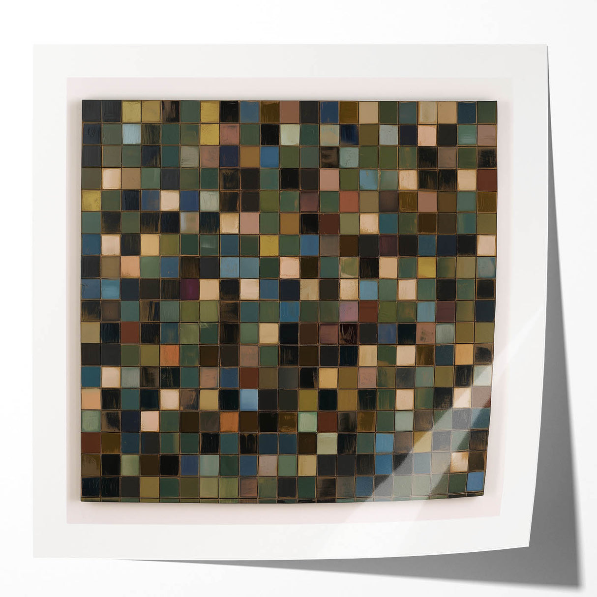 Rustic Mosaic Bedroom Wall Art - Brown and Green Canvas Print