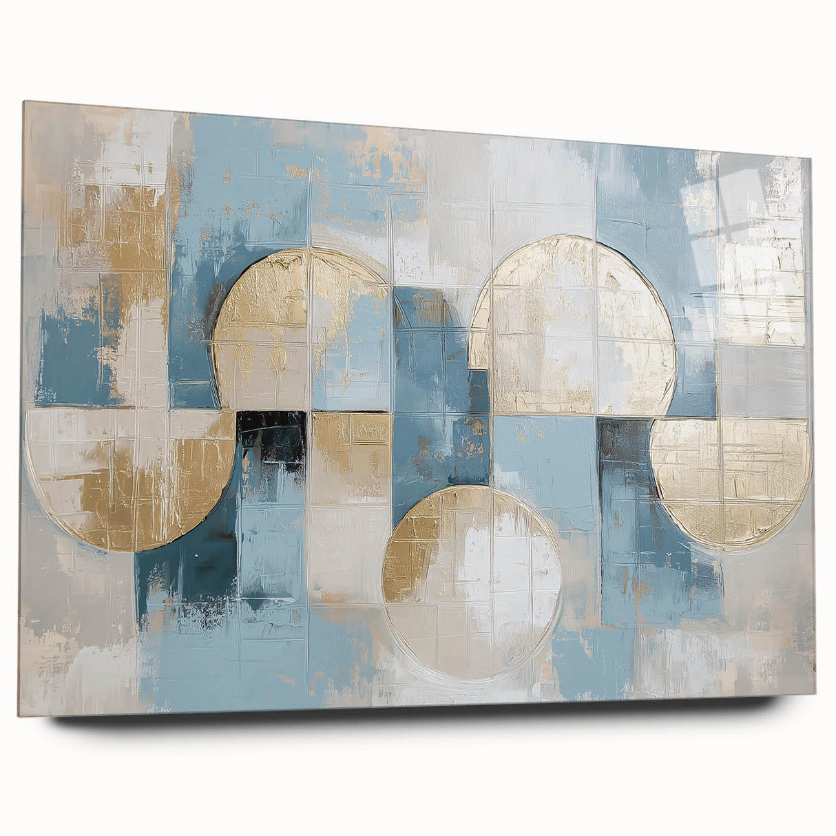 Abstract geometric acrylic glass art piece in a side view, showcasing vibrant colors and unique shapes. Ideal for modern decor, adding a contemporary touch to any space.
