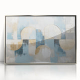 Framed acrylic artwork showcasing a modern abstract geometric design in silver tones, perfect for contemporary home decor, adding elegance to any space.