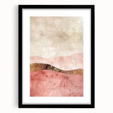 Abstract landscape wall art framed with a black mat, showcasing vibrant colors and dynamic shapes, ideal for modern home decor and artistic aesthetics.