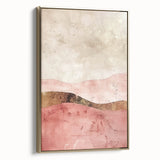 Framed canvas wall art showcasing an abstract landscape design with gold accents, viewed from the side, perfect for modern home decor.