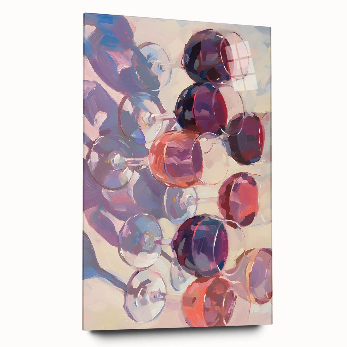 Large abstract wall art featuring vibrant fruits on acrylic glass, ideal for bedroom or dining room decor.