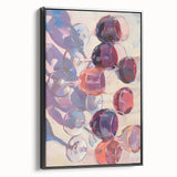 Black and white wall art featuring a vintage poster of assorted fruits, printed on framed canvas, ideal for bedroom decor.