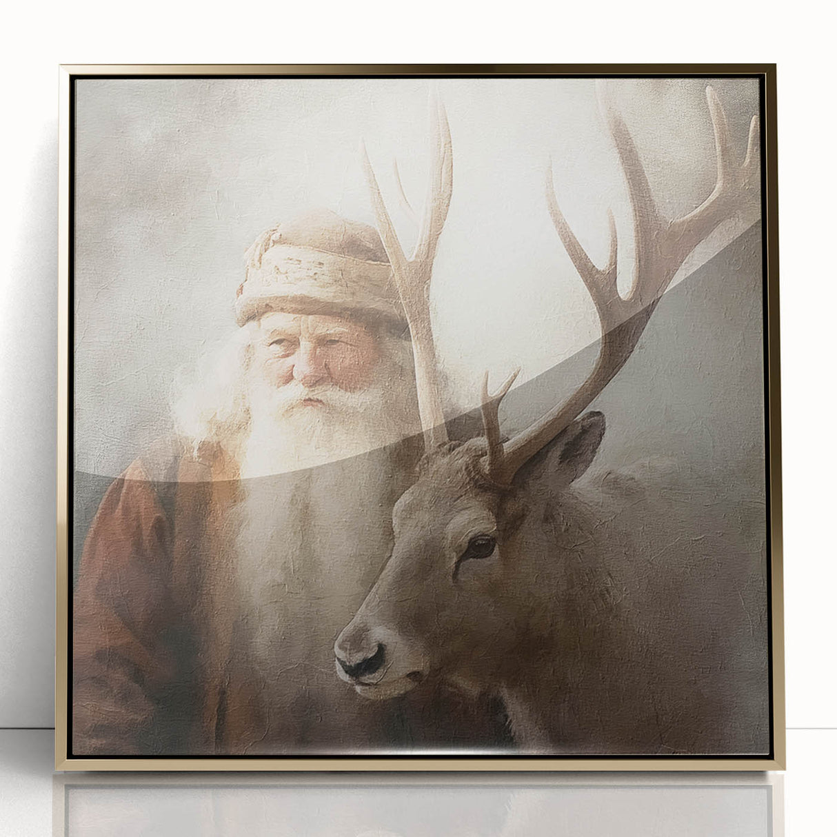 Holiday Wall Decorations - Santa and Reindeer Winter Scene Canvas Art