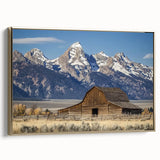 Landscape view of a barn framed canvas art piece, showcasing vibrant gold accents and intricate textures, ideal for enhancing home decor aesthetics.