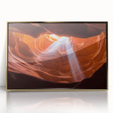 Framed acrylic artwork showcasing a stunning landscape of canyons with rich gold accents, perfect for enhancing modern home decor and adding warmth to any space.