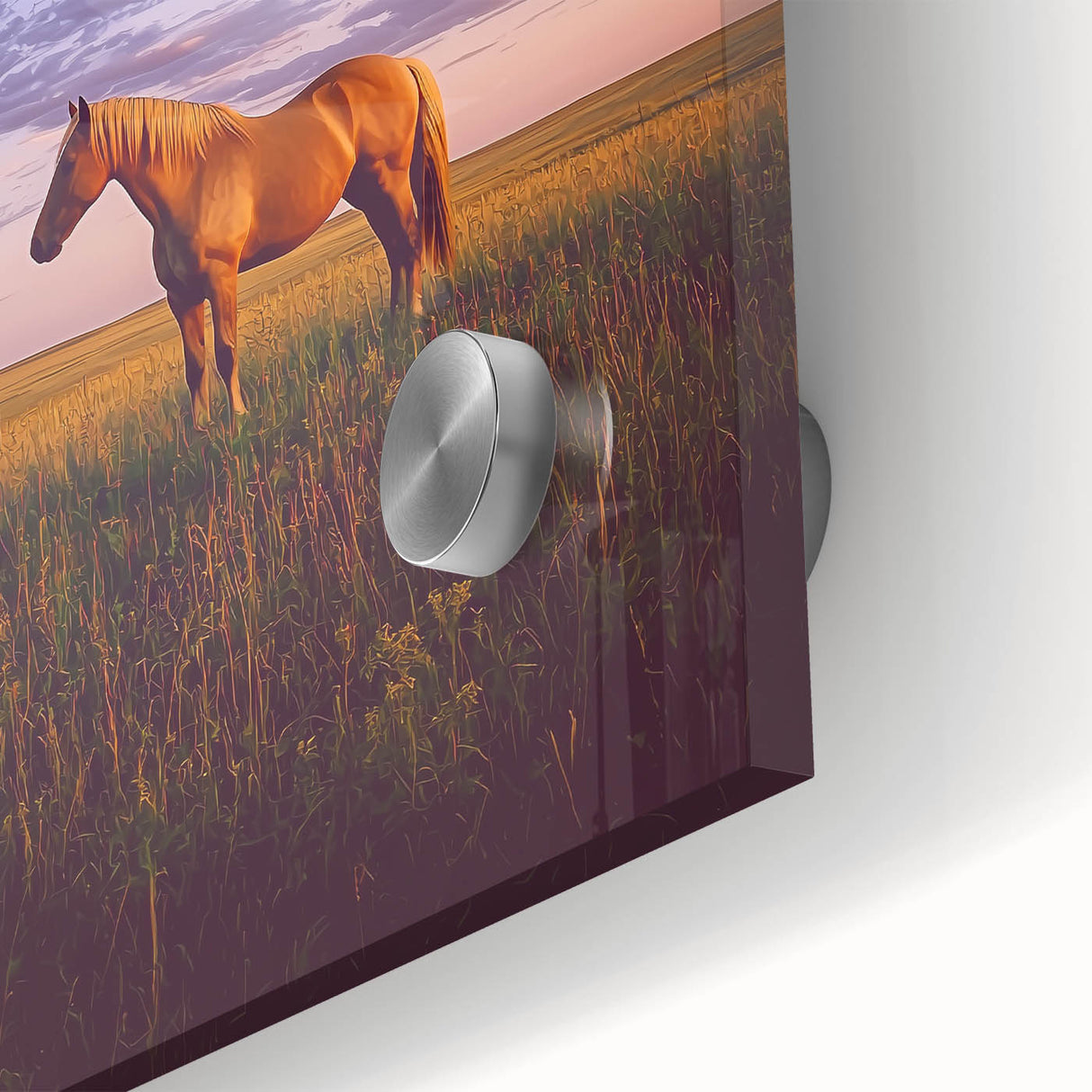 Close-up of a vibrant acrylic landscape design depicting a serene countryside scene, showcasing lush green fields and a clear blue sky, ideal for home decor.