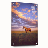 Acrylic landscape artwork depicting a serene countryside scene with vibrant greens and blues, showcased in a side view with decorative pins, ideal for home decor.
