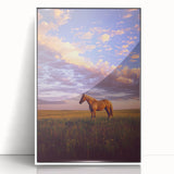 Framed acrylic landscape art depicting a serene countryside scene with rolling hills and a clear blue sky, presented in a sleek white frame for modern decor.