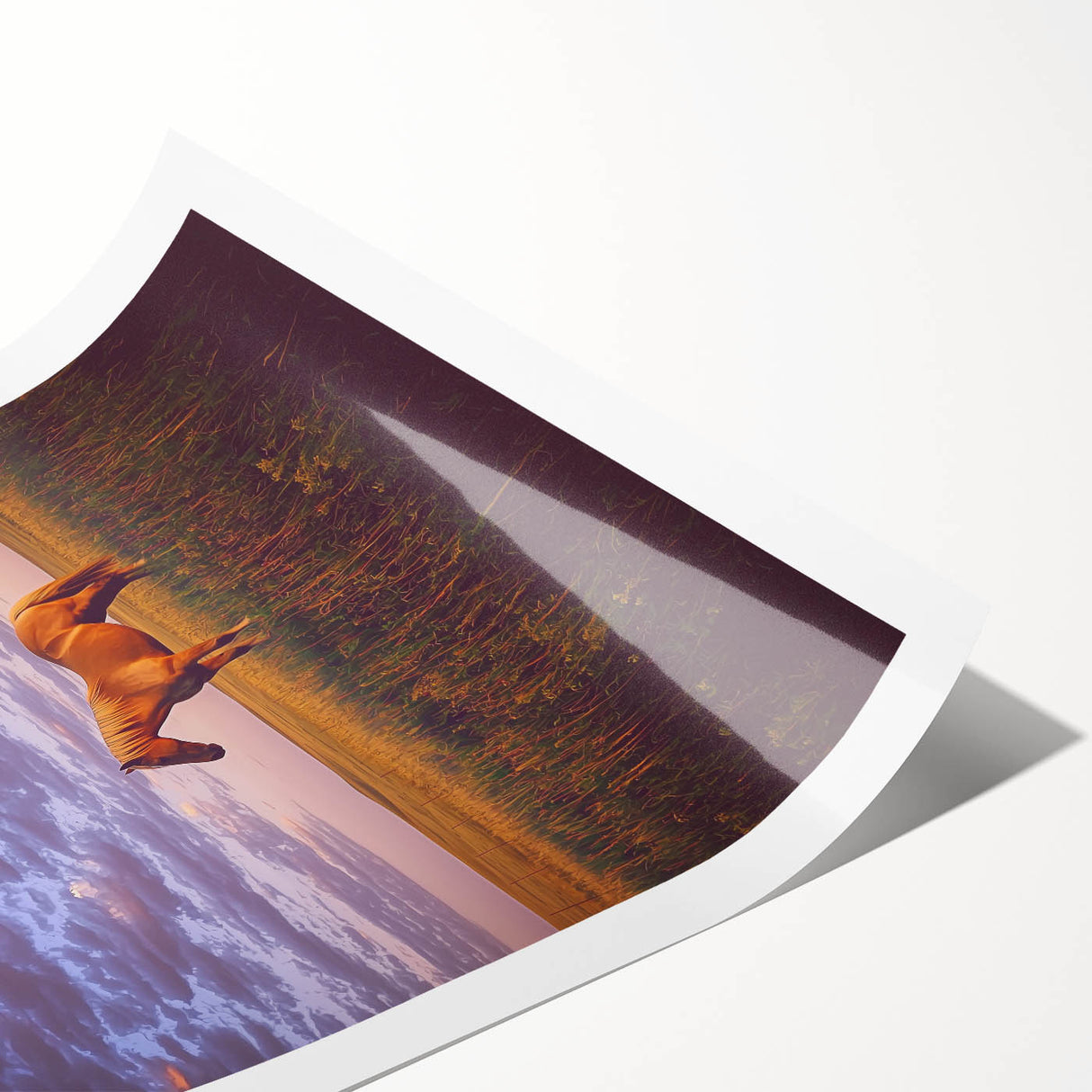 Rolled print showcasing a vibrant countryside landscape with lush greenery and rolling hills, elegantly packaged in a protective cardboard tube for safe shipping.