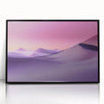 Framed acrylic artwork showcasing a desert landscape with vibrant colors, featuring a black frame that enhances the visual appeal, perfect for modern decor.