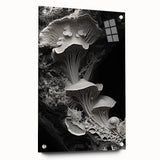 Large abstract wall art on acrylic glass featuring swirling blue and gray tones, suitable for bedroom or dining room decor.