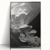 Mid-century modernist art deco poster featuring geometric shapes in silver and gray tones on acrylic.