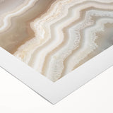Art deco poster featuring close-up of nature elements in muted green and brown hues on rolled canvas.