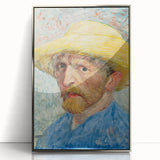 Large art print of a Van Gogh-inspired painting in acrylic, framed in silver, showcasing swirling blues and yellows.