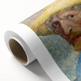 Art Deco style poster featuring Van Gogh-inspired swirls in pastel blue and yellow, rolled canvas ideal for nursery wall art.