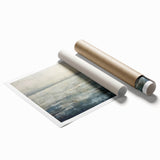 Abstract wall art print showcasing vibrant strokes in blue, yellow, and pink, rolled and ready for display. Ideal for modern home decor, enhancing artistic ambiance.