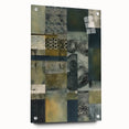 Abstract wall art featuring vibrant strokes in blue, orange, and yellow displayed in an acrylic frame, showcasing a modern artistic design ideal for contemporary decor.
