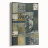 Framed canvas wall art showcasing abstract silver strokes on a light background, adding a modern touch to home decor with a sleek side view presentation.