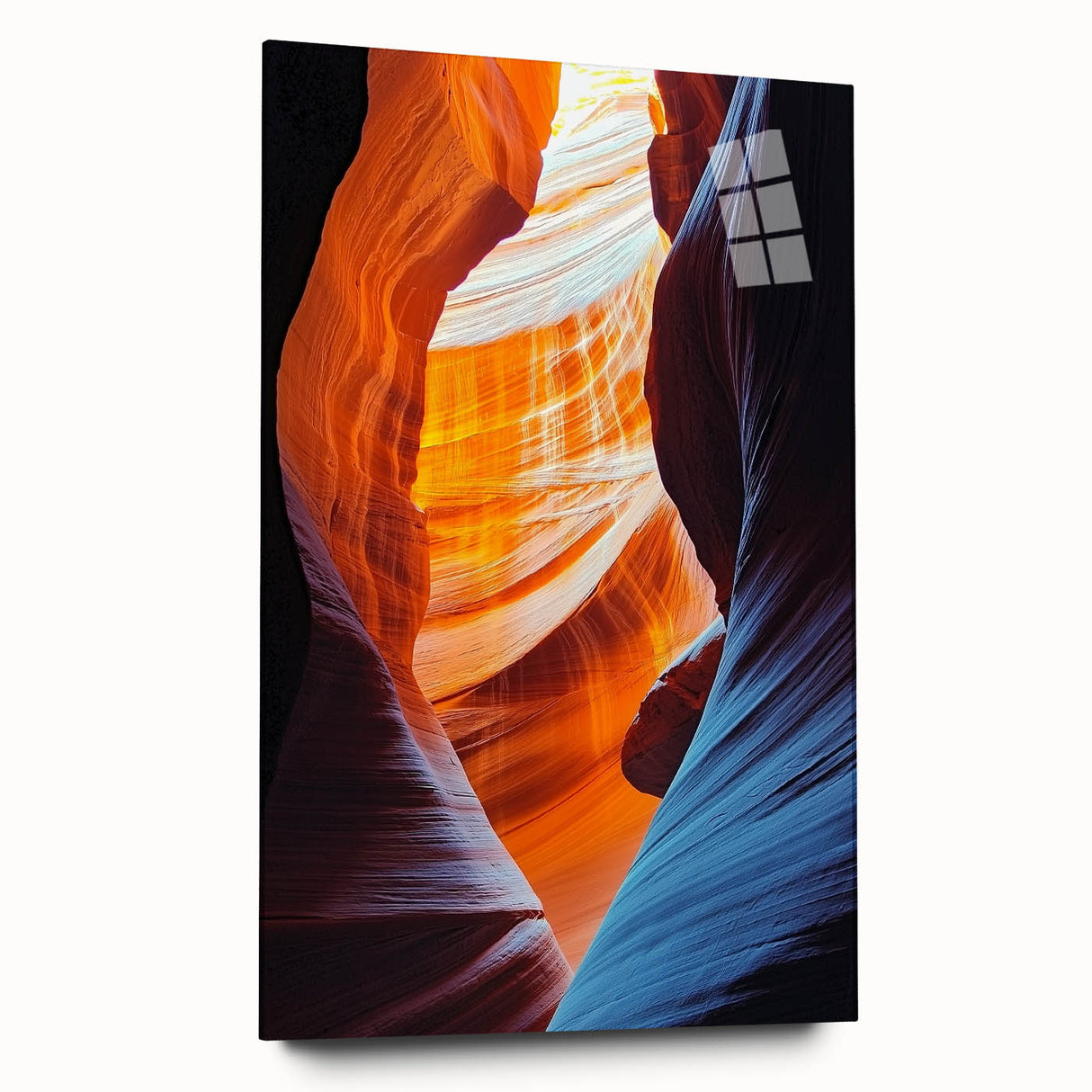 Acrylic glass artwork displaying a serene cave landscape in vibrant colors, showcasing intricate details and textures, ideal for modern home decor.