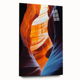 Acrylic glass artwork displaying a serene cave landscape in vibrant colors, showcasing intricate details and textures, ideal for modern home decor.