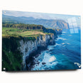 Acrylic glass artwork showcasing a breathtaking cliff landscape with vibrant colors and intricate details, elegantly mounted with pins for display. Perfect for adding a touch of nature-inspired elegance to any home decor.