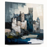 Abstract wall art featuring modern architecture design in acrylic glass, showcasing geometric shapes and vibrant colors, ideal for contemporary home decor.