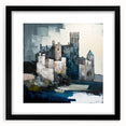 Abstract architectural wall art featuring a black frame and mat, showcasing geometric shapes and modern design elements, perfect for contemporary decor.
