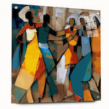 Abstract figurative wall art displayed in a side view, showcasing vibrant colors and dynamic shapes, affixed to a minimalist wall with decorative pins. Ideal for modern decor.