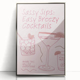 Large art print of a mid-century modernist food and drink motif in a silver framed acrylic.