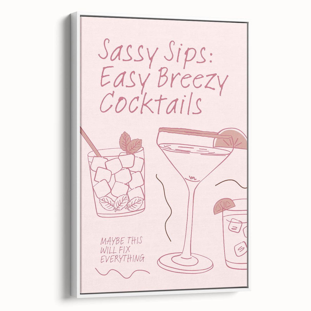 Vintage poster art of colorful food and drinks on a large framed canvas, suitable for living room decor.