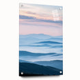 Acrylic landscape artwork depicting a serene countryside scene, displayed in a glass frame with pins, showcasing vibrant colors and fine details in a side view.