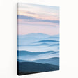 Stretched canvas artwork showcasing a serene countryside landscape in vibrant greens and blues, perfect for home decor. The side view highlights its depth and texture, ideal for nature enthusiasts.