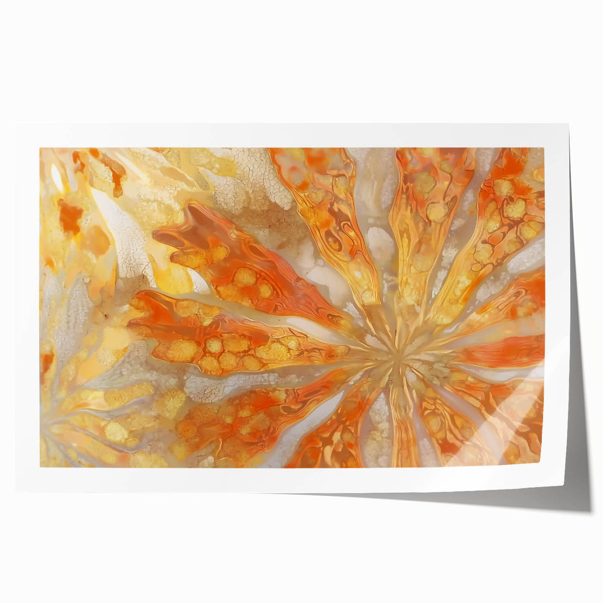 Close-up floral art on a rolled print featuring vibrant pink and green hues, ideal for art wall dining room.