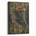 Black and white vintage poster art of a landscape on framed canvas, ideal for bedroom decor.