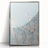 Mid-century modernist art depicting spring season in pastel shades on a silver-framed acrylic print.