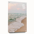Large abstract wall art on acrylic glass depicting vibrant, swirling summer hues, ideal for bedroom or dining room decor.