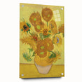 Acrylic print of a Van Gogh-inspired abstract painting in vivid blue and yellow, suitable for bedroom or dining room decor.
