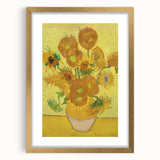 Abstract art print featuring swirling blue and yellow patterns, framed in gold, suitable for bedroom or dining room decor.