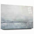 Abstract wall art print showcasing vibrant strokes in shades of blue, pink, and gold, displayed in a sleek acrylic glass frame, enhancing modern decor.