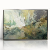 Framed abstract strokes wall art in silver acrylic, showcasing vibrant colors and dynamic patterns. Ideal for modern home decor, adding a touch of elegance and style.