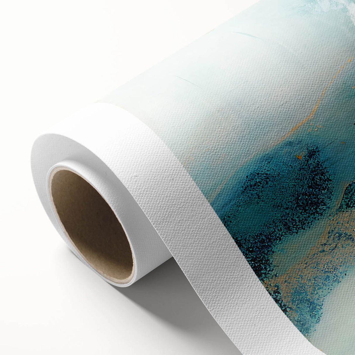 Abstract wall art featuring vibrant strokes of blue, orange, and yellow on rolled canvas, ideal for modern decor. Packaged securely in a sturdy tube for delivery.